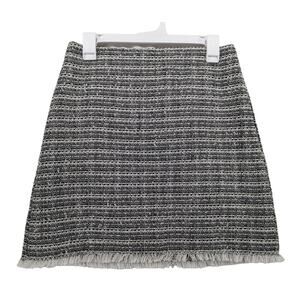 Ann Taylor Loft Outlet Tweed A-Line Skirt 6P Petite Fringe Black White Lined Zip